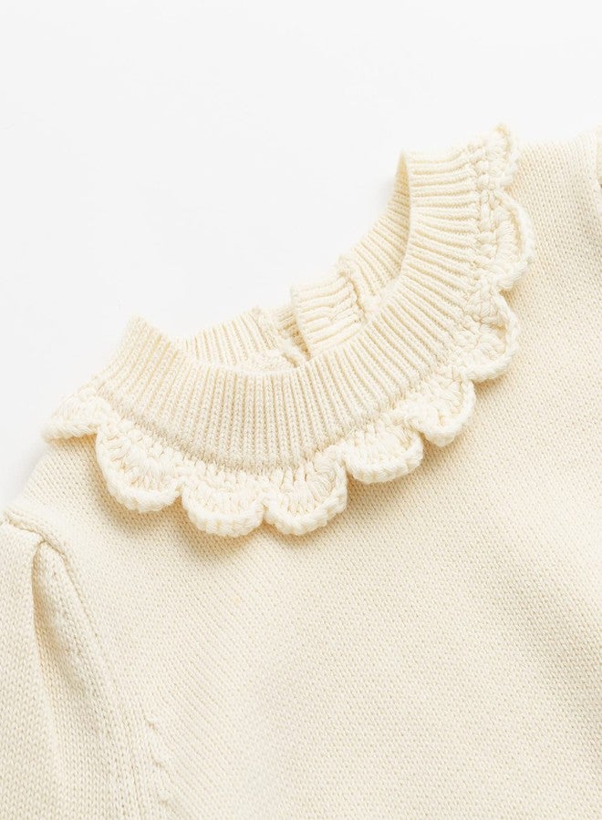 Curipeer Toddler Girls Knit Sweater Long Sleeve Crewneck Solid Pullover Knit Tops A-White - Image 3