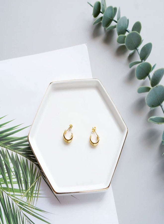 HANKOR 4.7 inch Ceramic Jewelry Dish Tray, Small Ring Holder Dish, White Catch All Trinket Tray for Keys Rings Earrings - Image 2