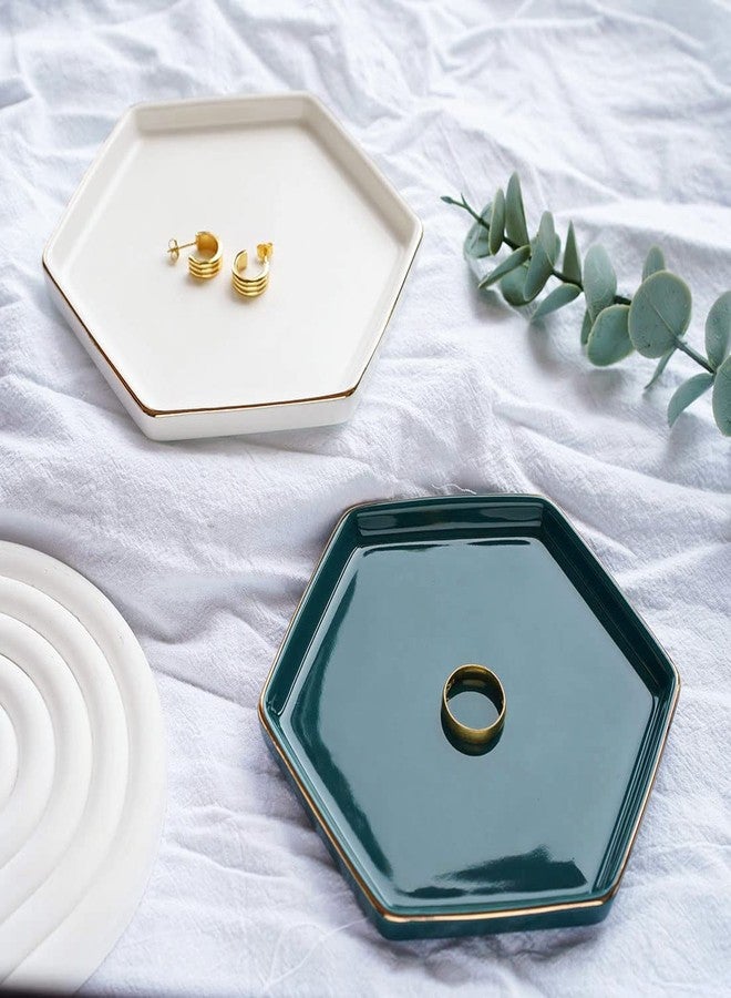 HANKOR 4.7 inch Ceramic Jewelry Dish Tray, Small Ring Holder Dish, White Catch All Trinket Tray for Keys Rings Earrings - Image 4