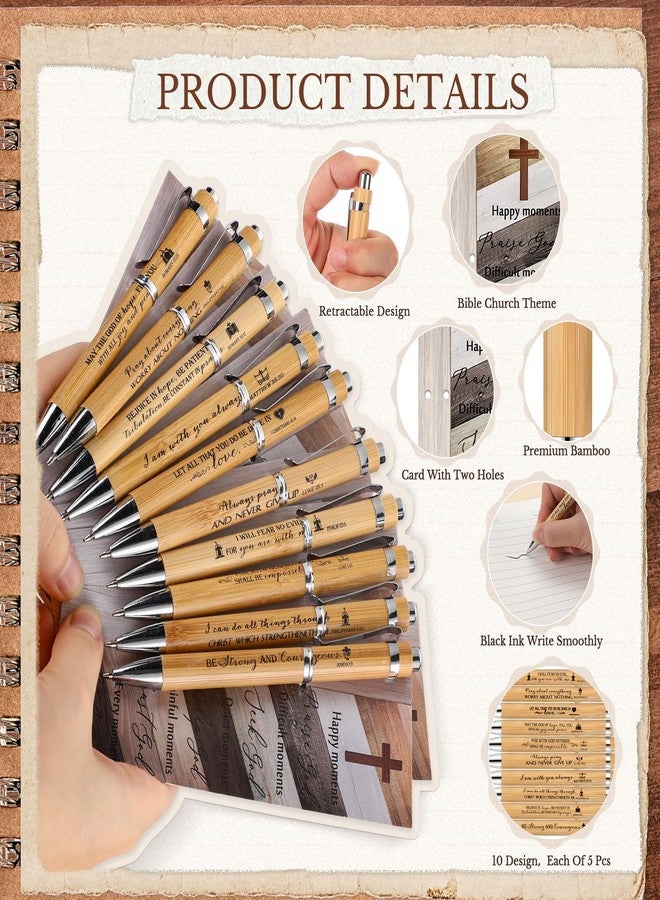 Chivertion 50 Sets Easter Christian Gift Bulk Bible Verse Bamboo Pens with Bookmarks Church Religious Mothers Day Gifts for Women Coworker Office Writing Favor - Image 3