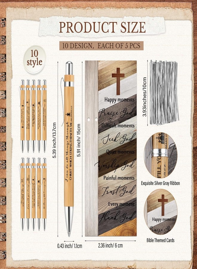 Chivertion 50 Sets Easter Christian Gift Bulk Bible Verse Bamboo Pens with Bookmarks Church Religious Mothers Day Gifts for Women Coworker Office Writing Favor - Image 2