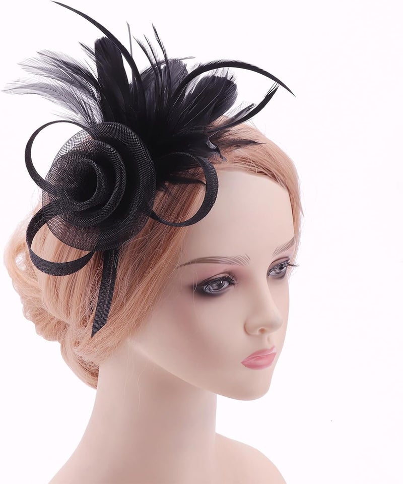 DRESHOW Fascinators Hat Flower Mesh Ribbons Feathers on a Headband and a Clip Tea Party Headwear for Girls and Women - Image 4