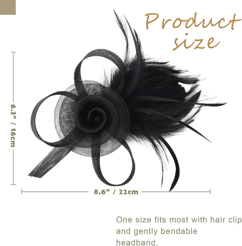 DRESHOW Fascinators Hat Flower Mesh Ribbons Feathers on a Headband and a Clip Tea Party Headwear for Girls and Women - Image 5