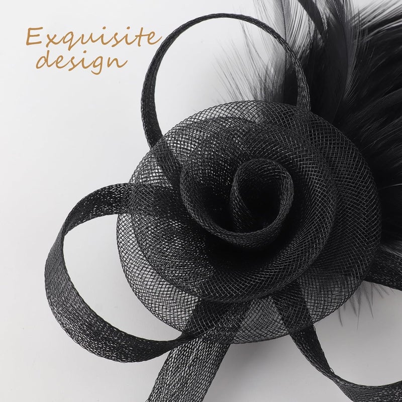 DRESHOW Fascinators Hat Flower Mesh Ribbons Feathers on a Headband and a Clip Tea Party Headwear for Girls and Women - Image 3