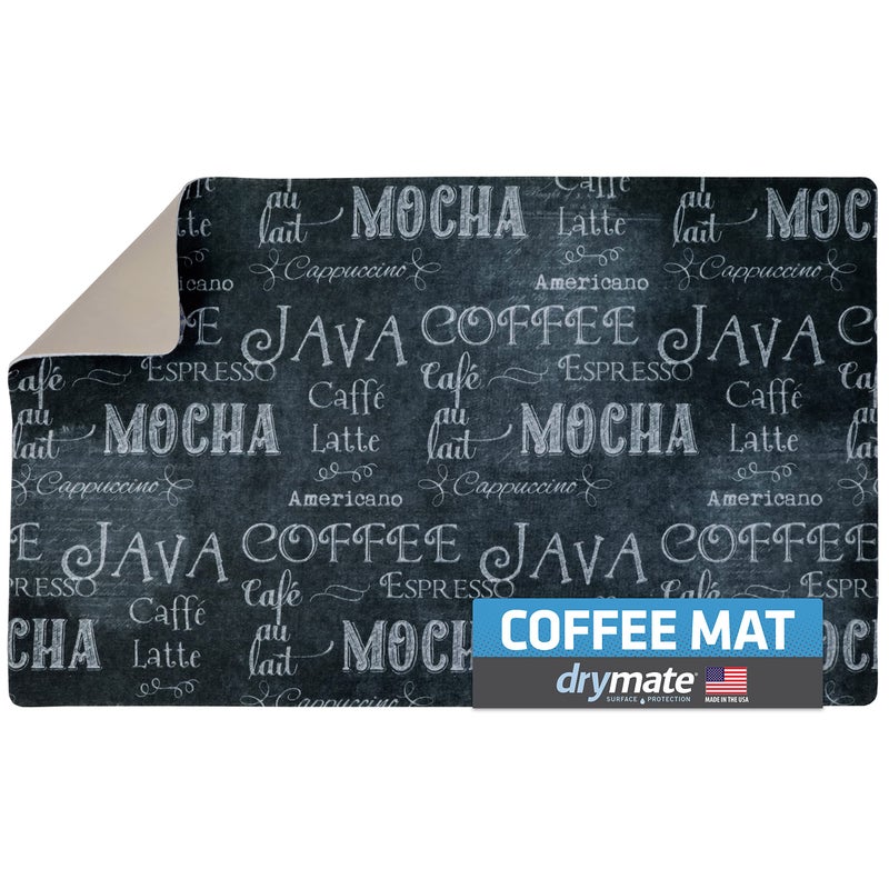 Drymate Coffee Maker Mat  (Coffee Station Bar Accessory) Protects Kitchen Countertops From Spills  Stains  Scratches - Absorbentwaterproofmachine Washable (Usa Made) (12A X 20A) (Java Chalkboard)