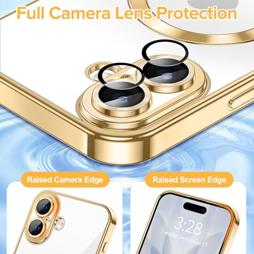 Hython Magnetic Clear for iPhone 17 Case with Camera Lens Protector [Compatible with MagSafe] Luxury Plating Edge Slim Soft TPU Cover Protective Phone Case for iPhone 17 6.3", Gold - Image 4