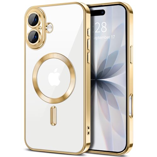 Hython Magnetic Clear for iPhone 17 Case with Camera Lens Protector [Compatible with MagSafe] Luxury Plating Edge Slim Soft TPU Cover Protective Phone Case for iPhone 17 6.3", Gold - Image 1