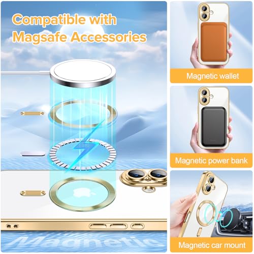 Hython Magnetic Clear for iPhone 17 Case with Camera Lens Protector [Compatible with MagSafe] Luxury Plating Edge Slim Soft TPU Cover Protective Phone Case for iPhone 17 6.3", Gold - Image 3