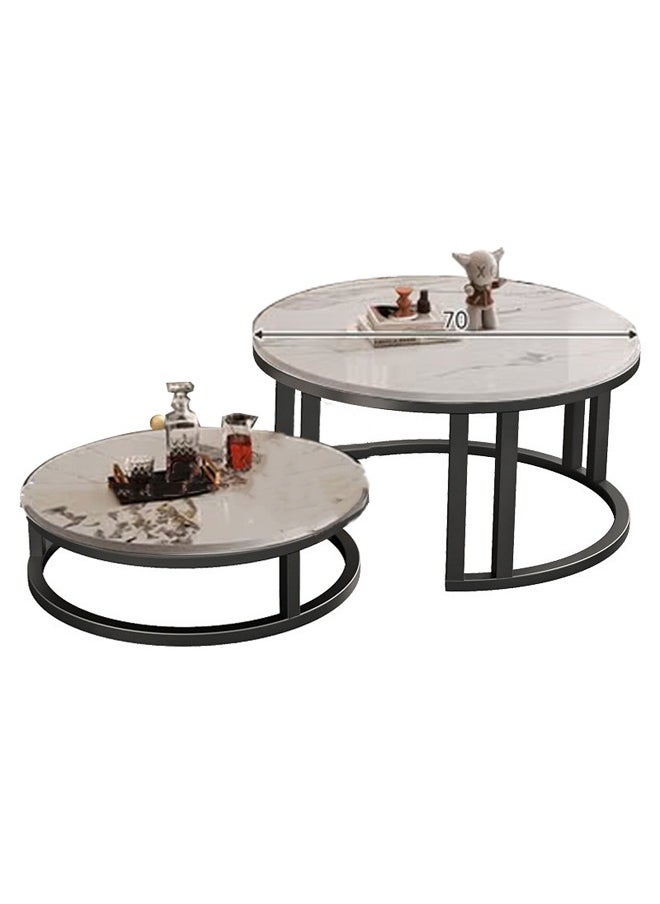 NKX - Set Of 2 Modern Round Coffee Table With Top Marble Stone and Metal Frame - Image 1