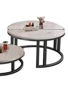 NKX Set Of 2 Modern Round Coffee Table With Top Marble Stone and Metal Frame  - Image 2