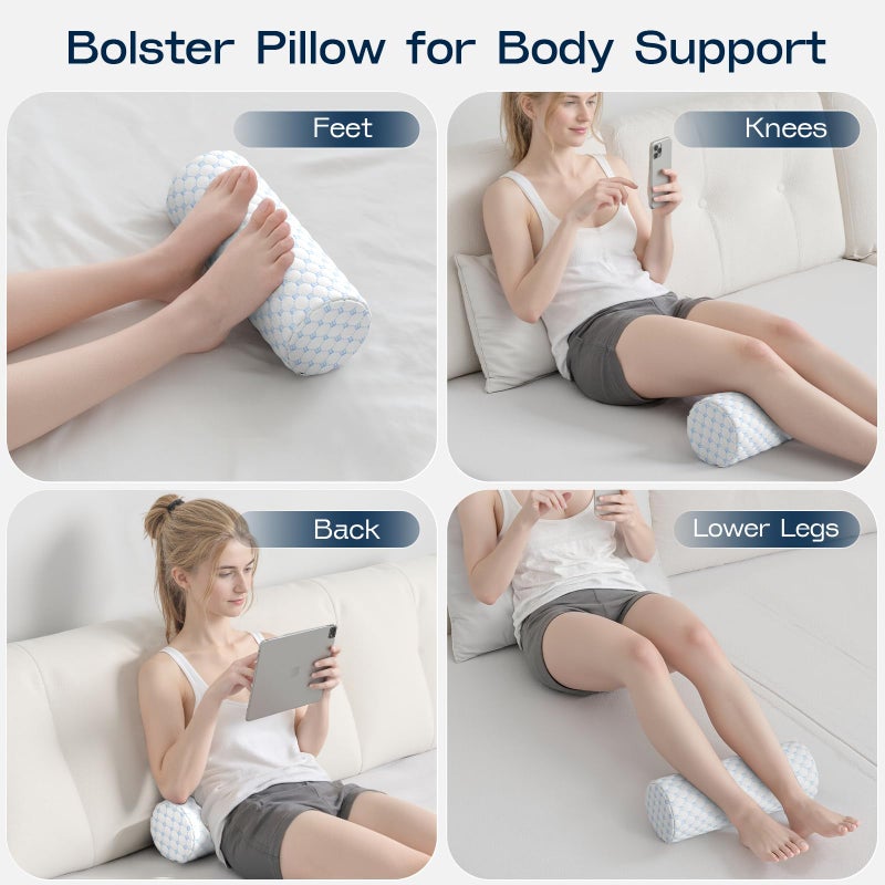 Forcanby Neck Roll Pillow for Neck Pain Relief - Memory Foam Neck Support Pillow for Bed | Round Neck Pillow for Sleeping, 15.7 * 6 * 6 inch (Cool-Blue) - Image 5