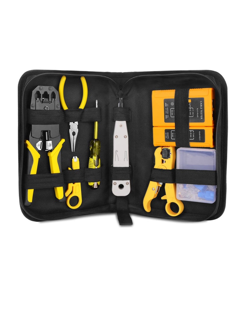 RJ45 Crimping Tool Kit for RJ11/RJ12/CAT5/CAT6/Cat5e, Professional Computer Maintenance Lan Cable Tester Network Repair Tool SetÔºåWire Crimper Wire Connector Stripper Cutter - Image 1