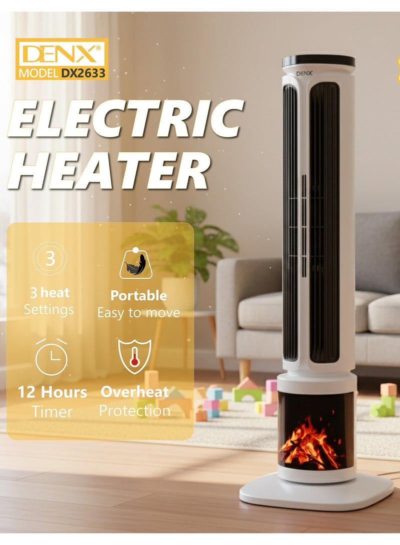 دينكس دفاية كهربائية عمودية 2000 واط – لهب ثلاثي الأبعاد، دوران 60°، 3 سرعات، نظام أمان متطور مفتاح حماية يفصل التشغيل تلقائيًا عند تعرض الدفاية للسقوط أو الانقلاب - Image 2