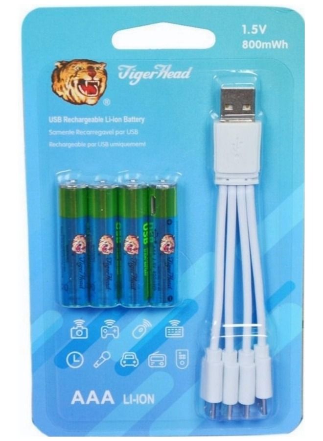 Tiger Head Rechargeable AAA Batteries set 20 Rechargeable AA Lithium Batteries,2 H USB Fast Charging,Constant Output 1.5V,800mWh,1000 Cycles Lifespan Lithium AAA Batteries - Image 2