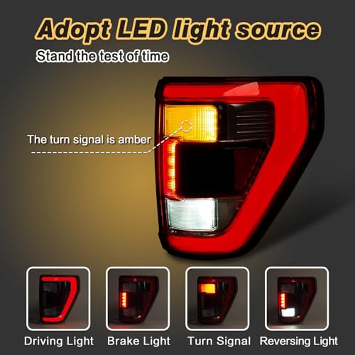 STRAUTOS LED Tail Lights Compatible With Ford F150 2021 2022 2023 Raptor With Blind Spot Rear Brake Lamp Signal Assembly (Black Housing Right Passenger Side) - Image 5