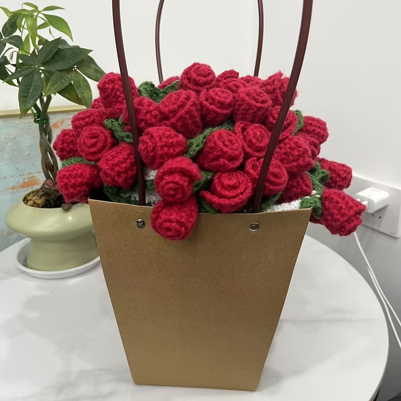 Crochet Knit Rose Flower Blanket Throw 100 Percent Acrylic Warm Cozy Gift For Mom Girlfriend Wife Mother Day Valentine Birthday Red 23.5 Inches 25 Flowers - Image 3