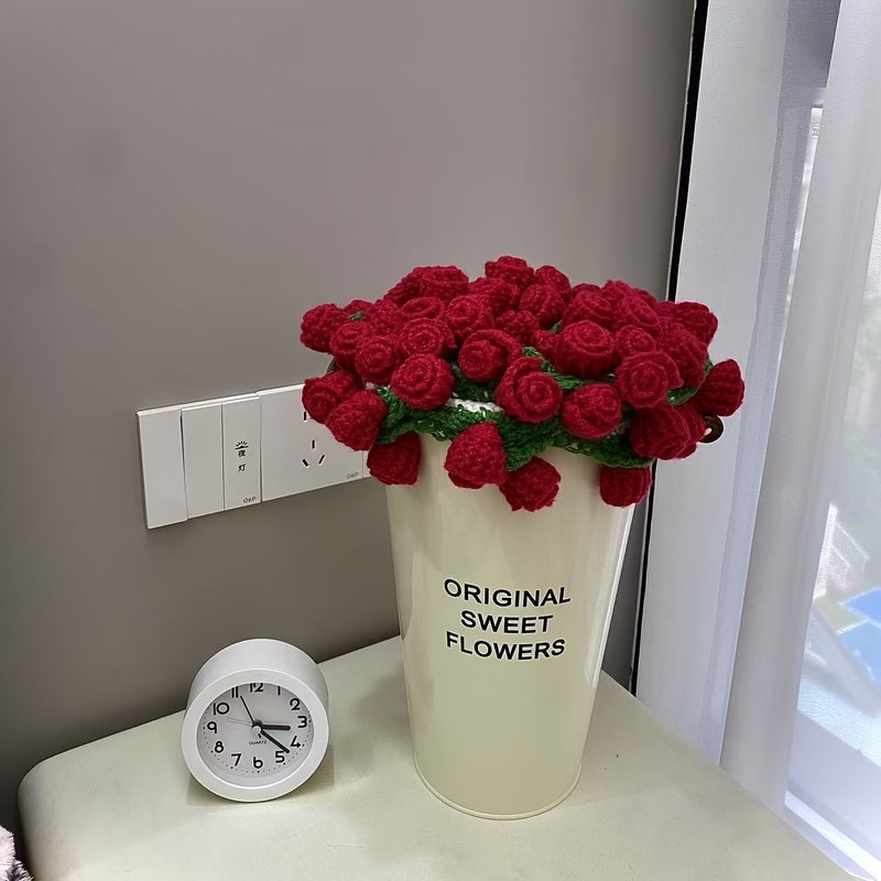 Crochet Knit Rose Flower Blanket Throw 100 Percent Acrylic Warm Cozy Gift For Mom Girlfriend Wife Mother Day Valentine Birthday Red 23.5 Inches 25 Flowers - Image 1