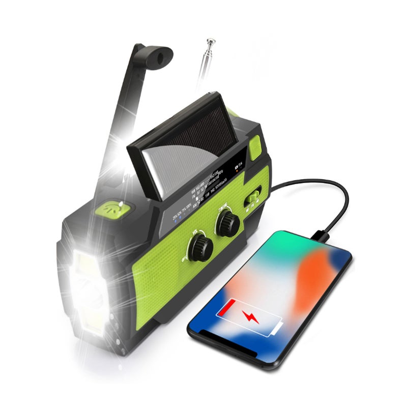 Portable Emergency Radio: Green, 3 Charging Methods (Hand Crank, Solar, USB) - AM/FM/NOAA Weather Bands, SOS Alarm & Flashlight for Outdoor Adventures, Home Power Outages - Image 5
