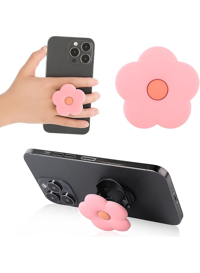 Green Tiger Daisy Flower Phone Grip Holder, Collapsible Expandable Silicone Phone Grip, Cute 2D Phone Back Holder Grip, Cell Phone Grip for Smartphone, Tablet Cell, Phone Accessories Grip(Pink) - Image 1