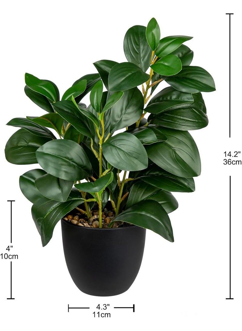 Artificial Potted Mini Camellia Plant, Faux Plastic Desk Plant with Vase, 14.2-inch Tall Indoor Decor - Image 2