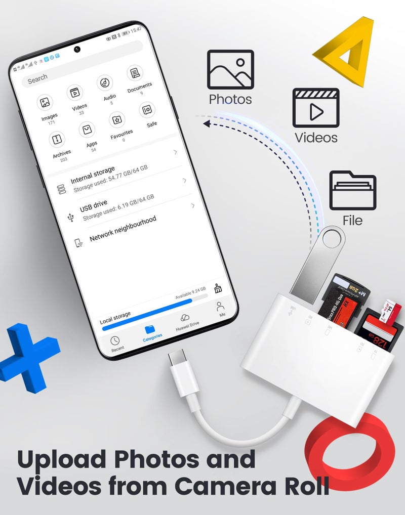 Oyuiasle USB C SD Card Reader, USB-C to SD MicroSD XD Picture MS Memory Stick Cards, Type C 5 Slots Memory Card Adapter for iPhone 15 iPad Mac Laptop MacBook and Android Galaxy More USBC Devices - Image 4