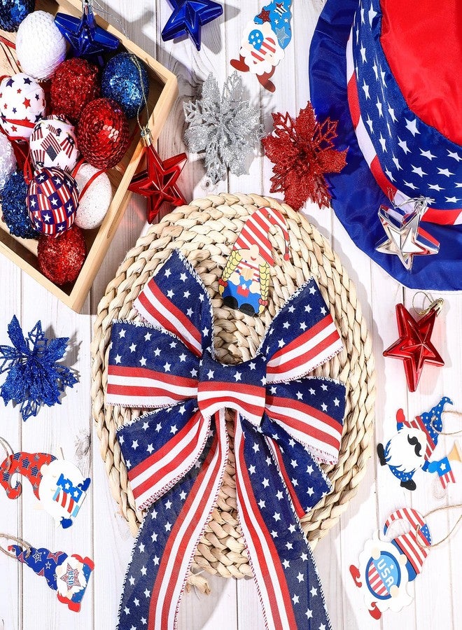 Halfchet 43 Pcs Independence Day Tree Decorations Tree Ornaments Independence Day Tree Topper Hat Gnome Star Ribbon Ball Flower Hanging Ornaments for Home Table Tree Party - Image 4