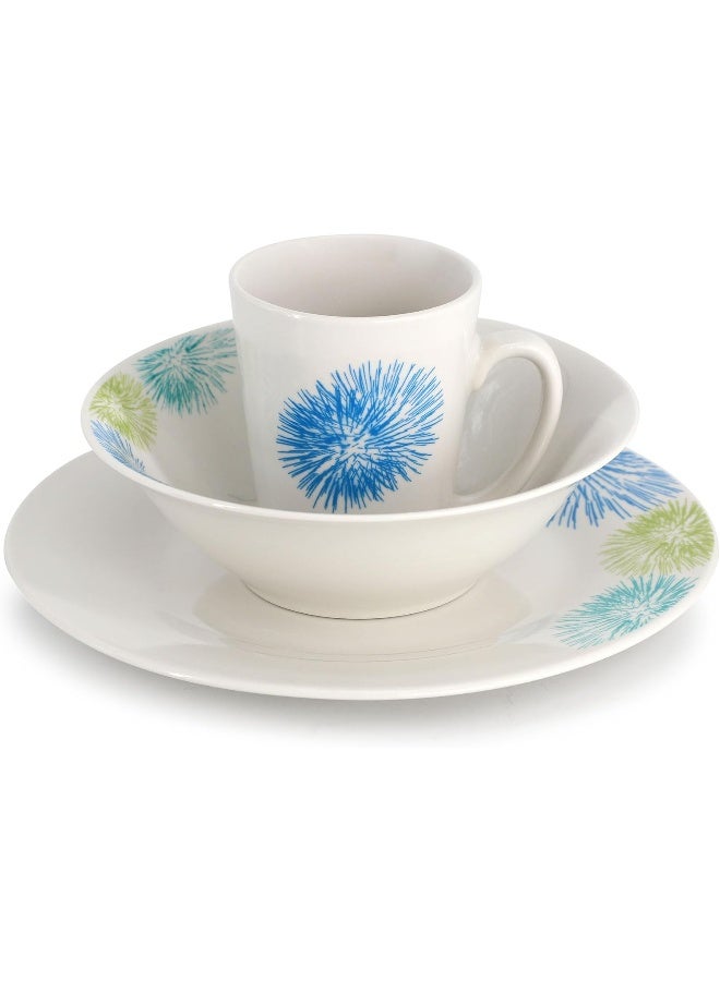 Gibson Home Blue Meadow 12 Piece Fine Ceramic Dinnerware Set in White with Colored Accents - Image 2