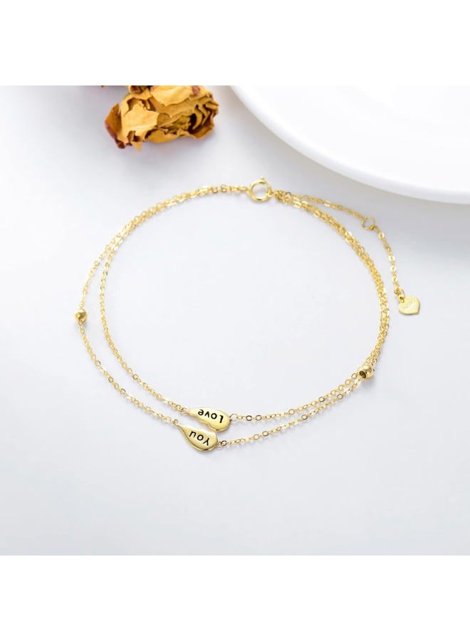 SISGEM 14K Real Gold Heart Layered Anklets for Women,Yellow Gold Love You Forever Ankle Bracelet Layering Foot Jewerly Gifts for Birthday Christmas 8/8.5+2 inch, Gold, not known - Image 5