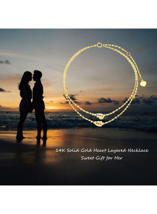 SISGEM 14K Real Gold Heart Layered Anklets for Women,Yellow Gold Love You Forever Ankle Bracelet Layering Foot Jewerly Gifts for Birthday Christmas 8/8.5+2 inch, Gold, not known - Image 2