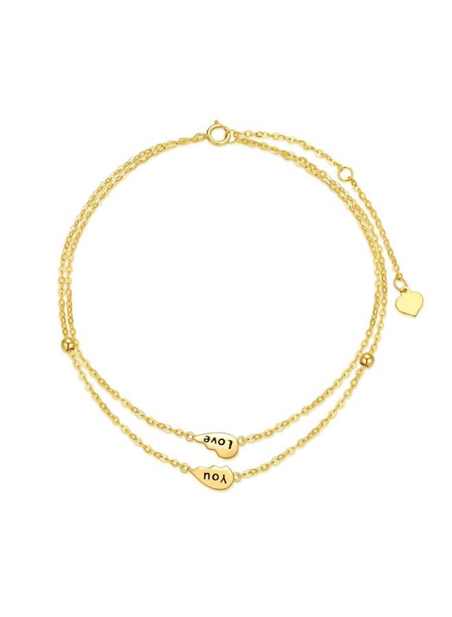 SISGEM 14K Real Gold Heart Layered Anklets for Women,Yellow Gold Love You Forever Ankle Bracelet Layering Foot Jewerly Gifts for Birthday Christmas 8/8.5+2 inch, Gold, not known - Image 1