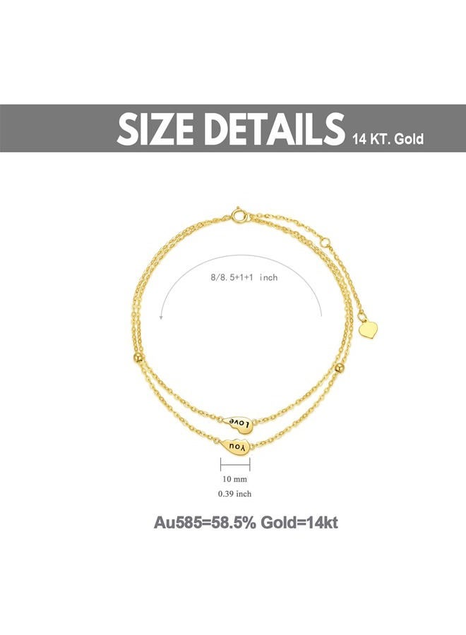 SISGEM 14K Real Gold Heart Layered Anklets for Women,Yellow Gold Love You Forever Ankle Bracelet Layering Foot Jewerly Gifts for Birthday Christmas 8/8.5+2 inch, Gold, not known - Image 4