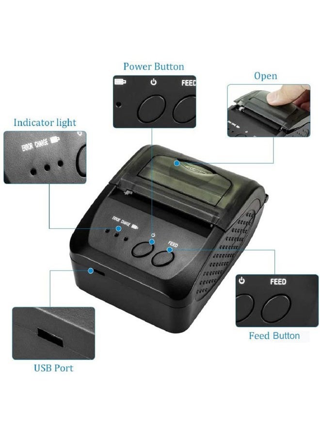 NETUM 58mm Portable Thermal Receipt Printer with Bluetooth 4.0 and USB, Mini Receipt Printer Support ESC/POS for Android/Windows (Strap Included) - Image 3