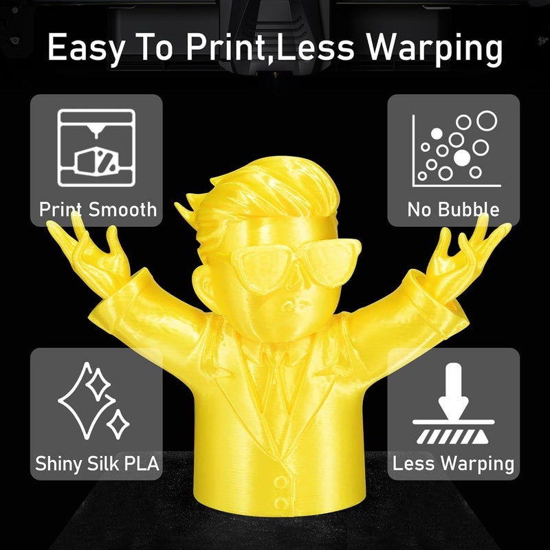 Protomont TECHNOLOGIES FiLAMONT PLA Silk Filament 1.75mm, 3D Printer Filament, Shiny Silk 1.75 PLA Filament, 1kg(2.2Lbs)/Spool (Silk Yellow) - Image 2