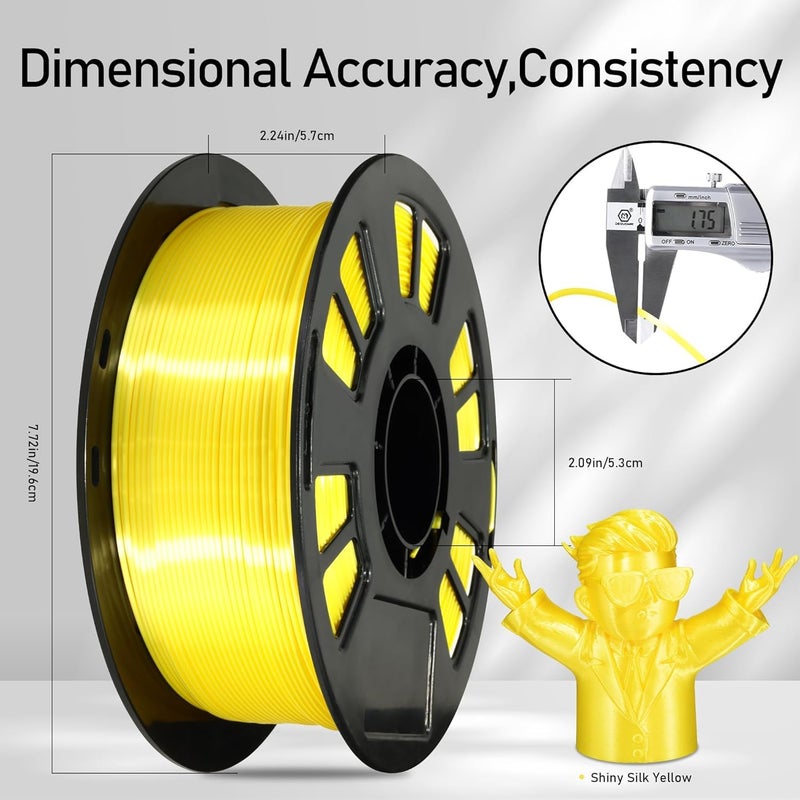 Protomont TECHNOLOGIES FiLAMONT PLA Silk Filament 1.75mm, 3D Printer Filament, Shiny Silk 1.75 PLA Filament, 1kg(2.2Lbs)/Spool (Silk Yellow) - Image 3