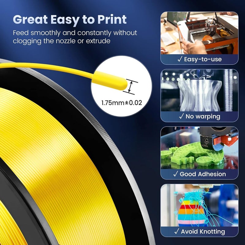 Protomont TECHNOLOGIES FiLAMONT PLA Silk Filament 1.75mm, 3D Printer Filament, Shiny Silk 1.75 PLA Filament, 1kg(2.2Lbs)/Spool (Silk Yellow) - Image 5
