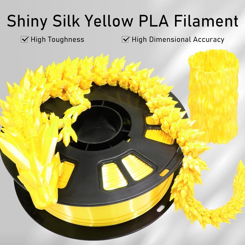 Protomont TECHNOLOGIES FiLAMONT PLA Silk Filament 1.75mm, 3D Printer Filament, Shiny Silk 1.75 PLA Filament, 1kg(2.2Lbs)/Spool (Silk Yellow) - Image 4