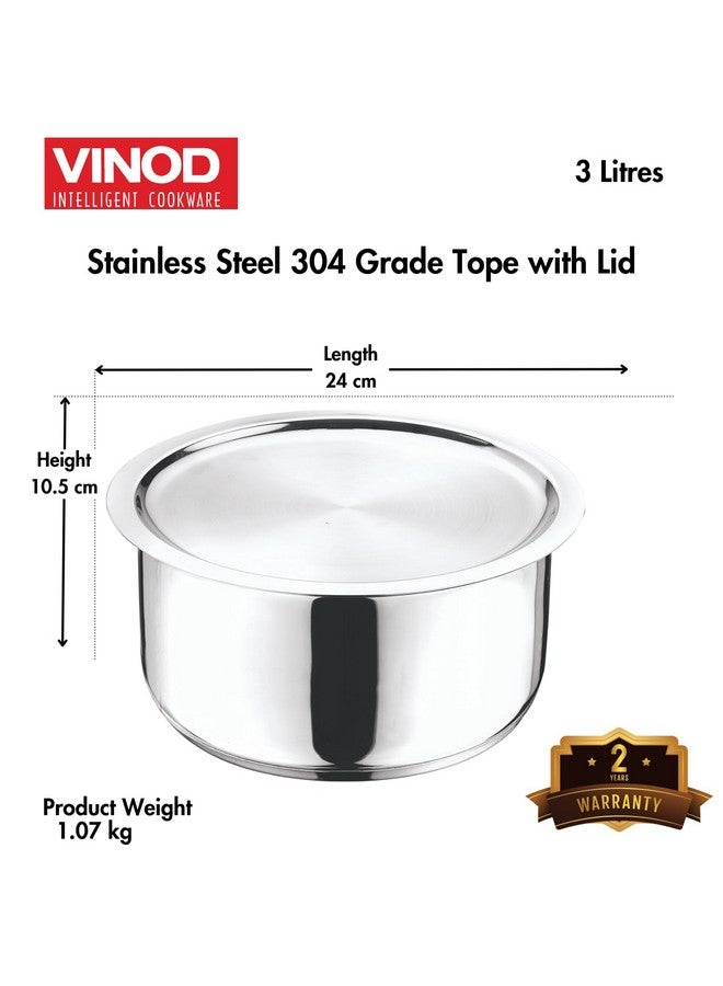 VINOD Vinod Stainless Steel 304 Grade Tope/Patila/Topiya with Lid - Diameter 20 cm, Capacity 3 Litre, Induction and Gas Stove Friendly, 2 Year Warranty, Silver  - Image 3