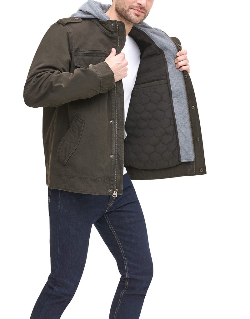Levi's Men's Washed Cotton Military Jacket with Removable Hood (Standard and Big & Tall), Dark Brown/Polytwill Lined, Large - Image 5