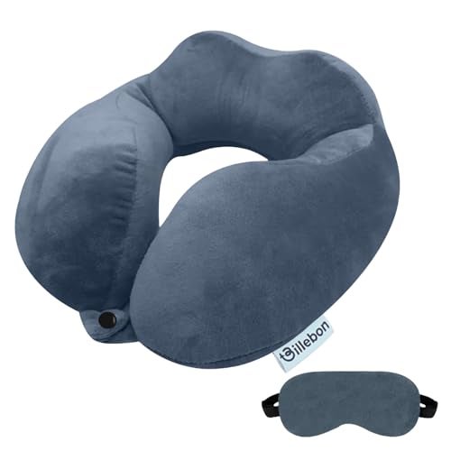 Billebon Premium Fiber Filled Neck Pillow, Aeroplane Travel Pillow Neck Adjustable 360 Degree Support Headrest Neck Support Comfortable Pillow with Eye Mask - Image 1