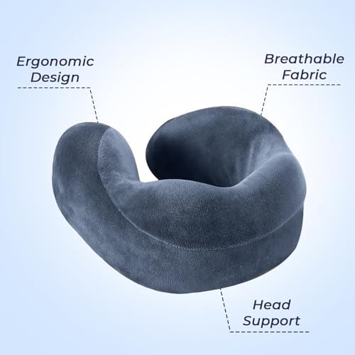 Billebon Premium Fiber Filled Neck Pillow, Aeroplane Travel Pillow Neck Adjustable 360 Degree Support Headrest Neck Support Comfortable Pillow with Eye Mask - Image 4