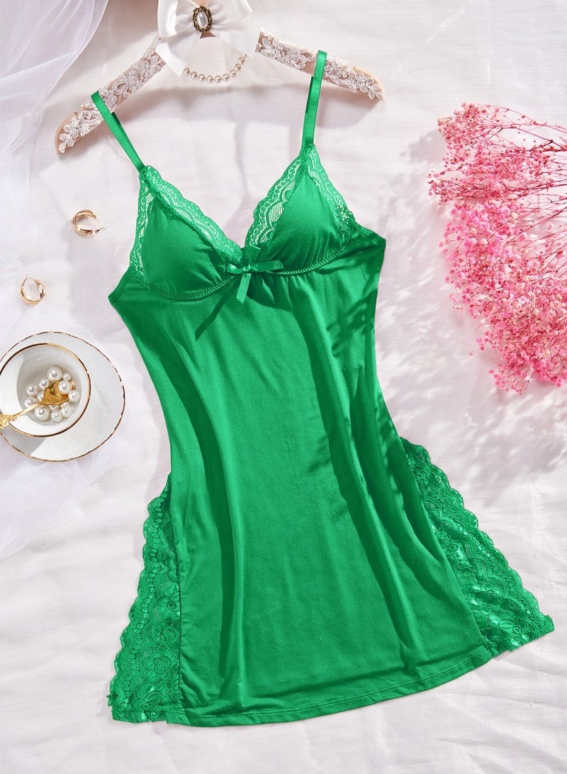 （XXL）Nightwear Spaghetti Strap Nightgown Babydoll Dress - Image 1