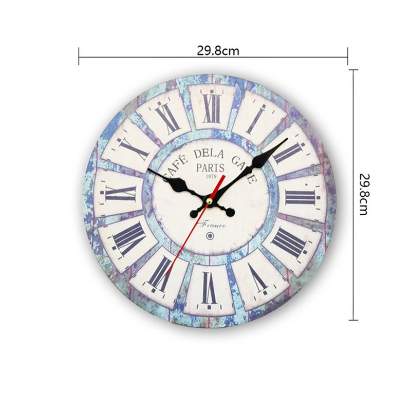 2pcs Silent Clock Country Style Retro Wall Clock Household Bedroom Living Room Hanging Wall Clock Decor without Battery (Sky- ) - Image 3