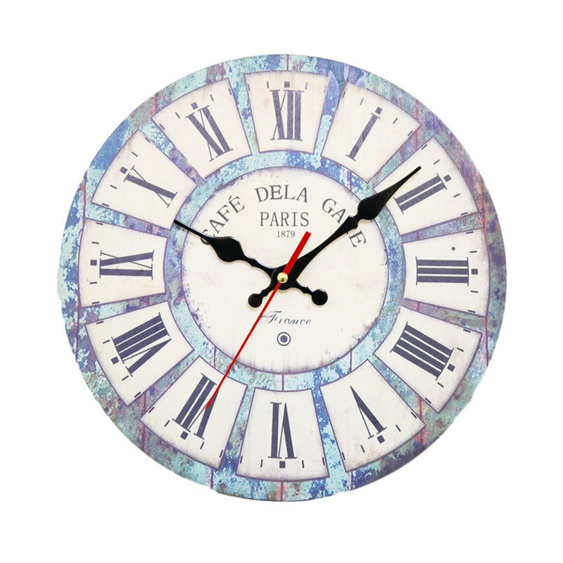 2pcs Silent Clock Country Style Retro Wall Clock Household Bedroom Living Room Hanging Wall Clock Decor without Battery (Sky- ) - Image 2