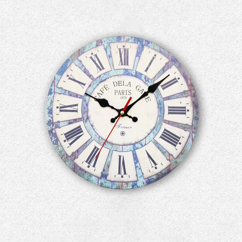 2pcs Silent Clock Country Style Retro Wall Clock Household Bedroom Living Room Hanging Wall Clock Decor without Battery (Sky- ) - Image 1
