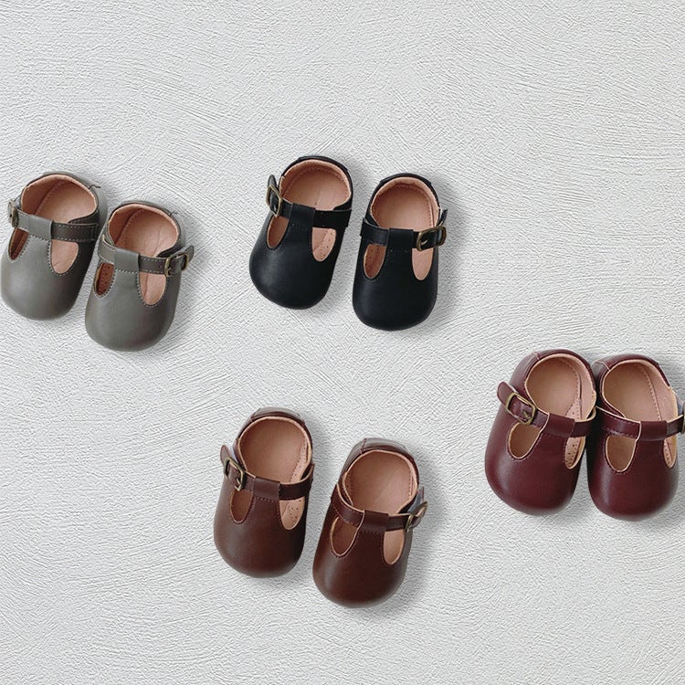 Ba Le Ding New Korean-Style Toddler Walking Shoes, Soft Sole, Non-Slip, Solid Color Baby Leather Shoes - Image 1