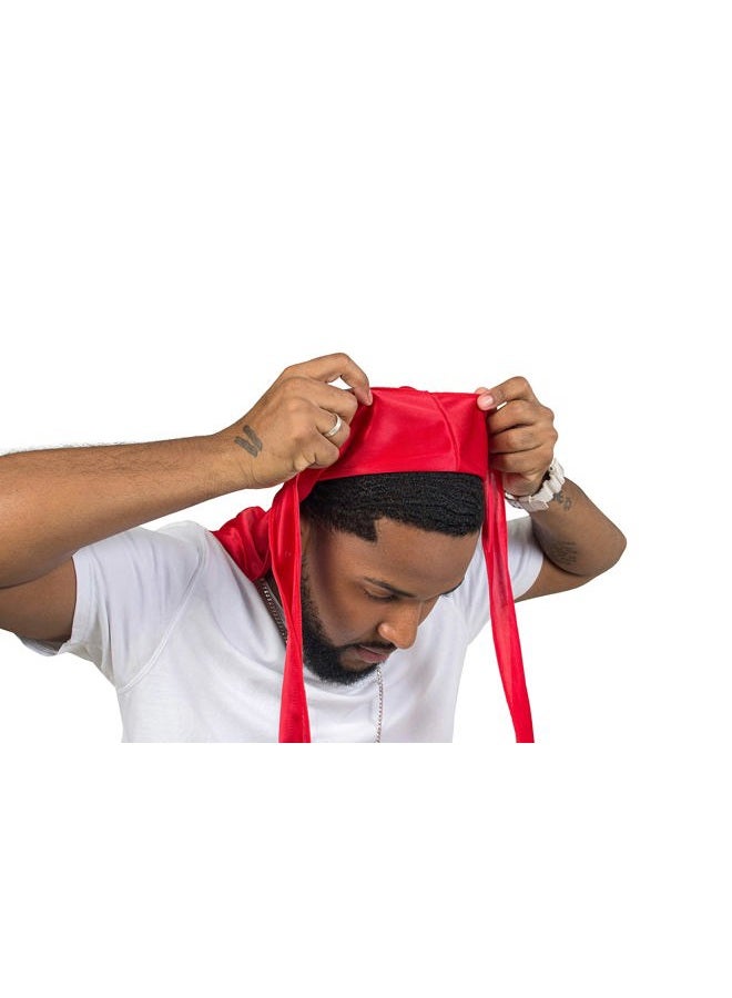 ForceWave 2 Pieces Silky Durag Pack for Men Women Waves, Premium Satin Deluxe Du-rag (Black Red) - Image 2