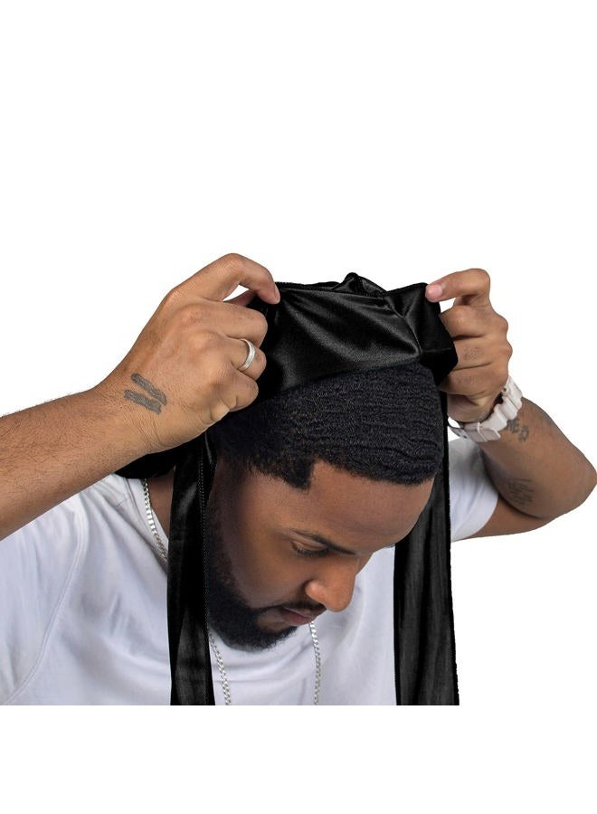 ForceWave 2 Pieces Silky Durag Pack for Men Women Waves, Premium Satin Deluxe Du-rag (Black Red) - Image 3