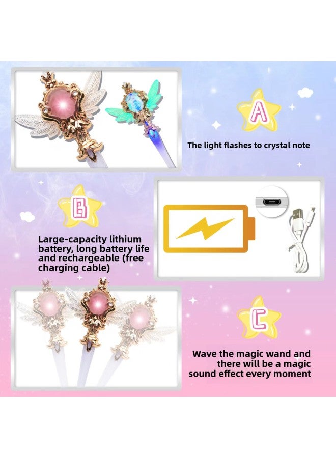Children's Crystal Luminous Fairy Magic Stick Girls' Toy Girls' Music BA Little Magic Fairy Lala Princess Gift Festival-Color:Rechargeable Rotating Glare Crystal Magic Wand (d2688-17a Blue (bracelet Version)  - Image 3