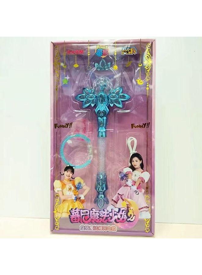 Children's Crystal Luminous Fairy Magic Stick Girls' Toy Girls' Music BA Little Magic Fairy Lala Princess Gift Festival-Color:Rechargeable Rotating Glare Crystal Magic Wand (d2688-17a Blue (bracelet Version)  - Image 1