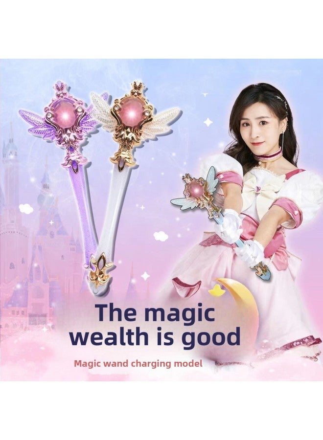 Children's Crystal Luminous Fairy Magic Stick Girls' Toy Girls' Music BA Little Magic Fairy Lala Princess Gift Festival-Color:Rechargeable Rotating Glare Crystal Magic Wand (d2688-17a Blue (bracelet Version)  - Image 2